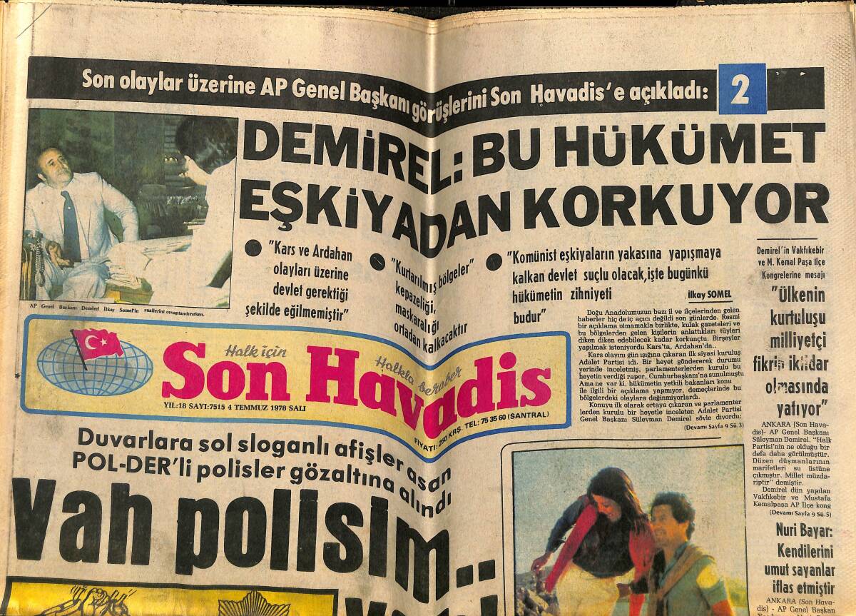 Son Havadis Gazetesi 4 Temmuz 1978 - Prenses Caroline Ve Eşi Karabatak Gibi... - Eskişehir Bankası İstanbul'da İlk Şubesini Açtı GZ142943 - 1