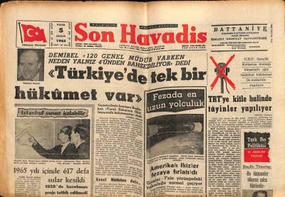 Son Havadis Gazetesi 5 Aralık 1965 - Amerikalı İkizler Fezaya Fırlatıldı GZ56548 - 1