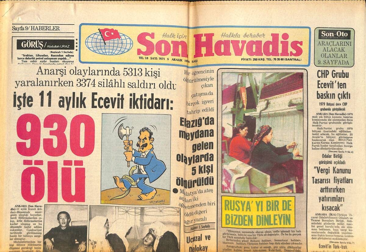 Son Havadis Gazetesi 5 Aralık 1978 - İşte 11 Aylık Bülent Ecevit İktidarı! - CHP Grubu Ecevit'ten Baskın Çıktı! GZ142979 - 1