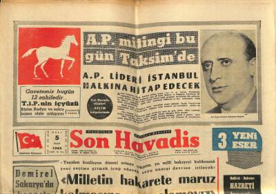 Son Havadis Gazetesi 5 Ekim 1965 - Kıbrısta Rum Askerleri Birbirleriyle Çarpıştılar - A.P. Mitingi Bu Gün Taksimde GZ120977 - 1