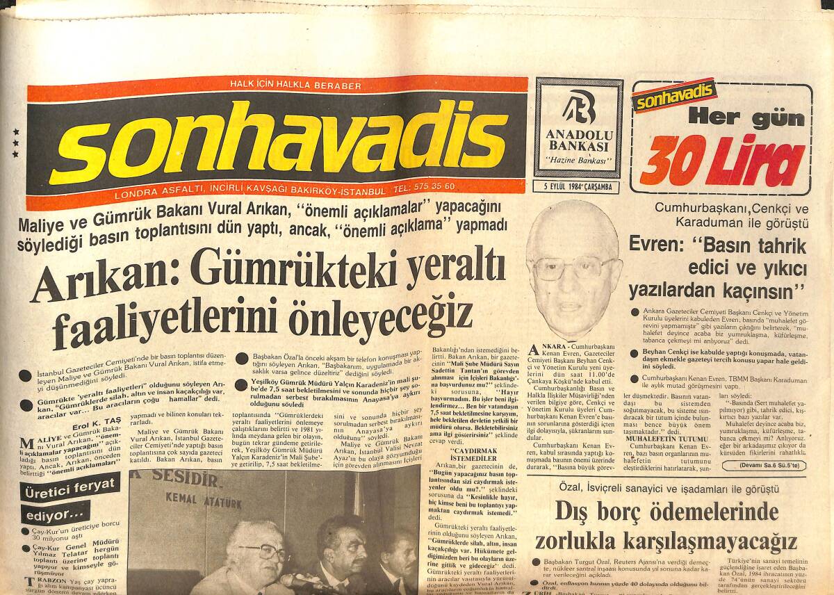 Son Havadis Gazetesi 5 Eylül 1984 - Ne Oluyor Bu Papazlara? - Köşe Dönücü Skeci Yamalı Bohçaya Döndü GZ144136 - 1