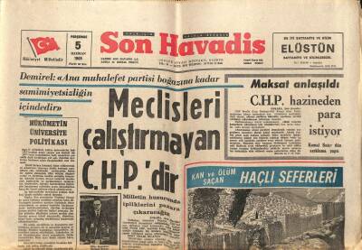 Son Havadis Gazetesi 5 Haziran 1969 - Demirel Meclisleri Çalıştırmayan CHPdir GZ99049 - 1