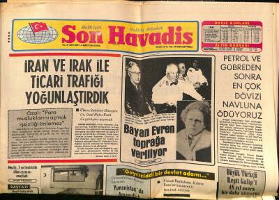 Son Havadis Gazetesi 5 Mart 1982 - Bayan Evren Toprağa Veriliyor - Batıya Göre Papandreu Çağdışı GZ121065 - 1