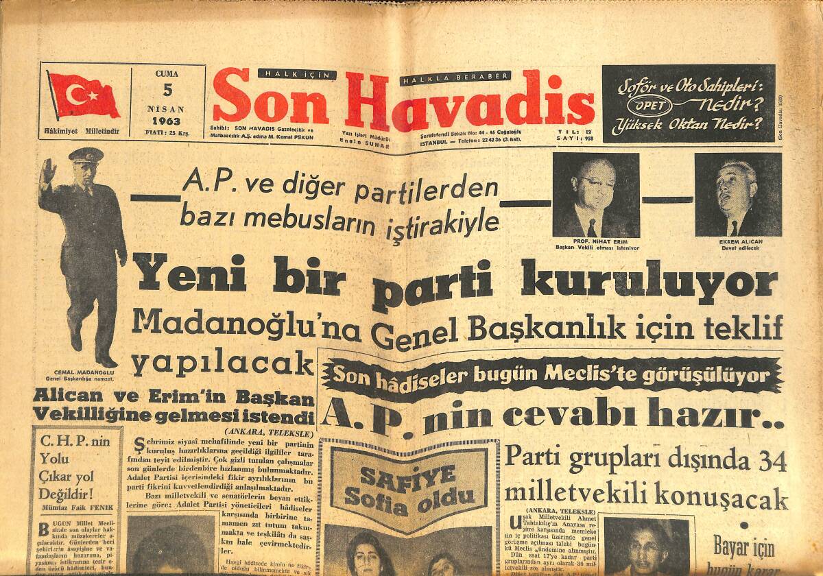 Son Havadis Gazetesi 5 Nisan 1963 - Madanoğlu'na Genel Başkanlık İçin Teklif Yapılacak - Parisli Kontesler Dün Yeni Yılın Modasını Anlattılar GZ142841 - 1