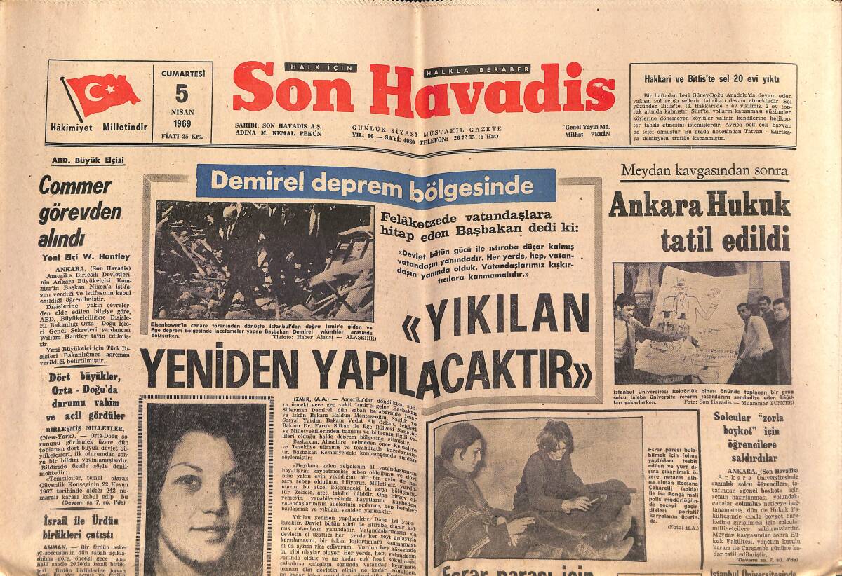 Son Havadis Gazetesi 5 Nisan 1969 - Atabey , Ertuğrul Muhsin'in Tayinini Tasdik Etmedi - Mahkeme Aygaz'a El Koyma Kararı Aldı GZ149654 - 1