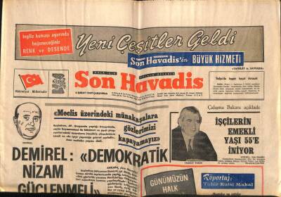 Son Havadis Gazetesi 5 Şubat 1969 - Çalışma Bakanı İşçilerin Emekli Yaşı 55e İniyor GZ56489 - 1