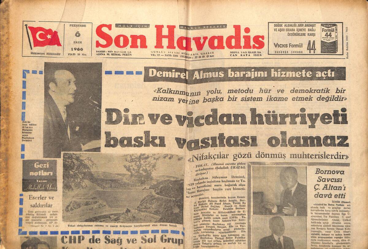 Son Havadis Gazetesi 6 Ekim 1966 - CHP'DE Sağ Ve Sol Grup Kurultaya Plan Hazırlıyor - Beşiktaş Galibiyeti Ajax'a İkram Etti: 2-1 GZ142661 - 1