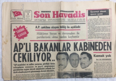 Son Havadis Gazetesi 6 Ekim 1971 - APli Bakanlar Kabineden Çekiliyor - GZ21301 - 1