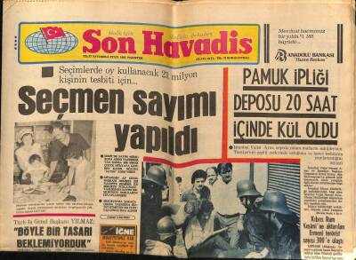 Son Havadis Gazetesi 6 Eylül 1982 - Pamuk İpliği Deposu 20 Saat İçinde Kül Oldu GZ69750 - 1