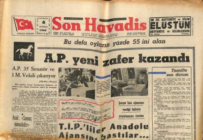 Son Havadis Gazetesi 6 Haziran 1966 - AP Yeni Zafer Kazandı GZ74299 - 1