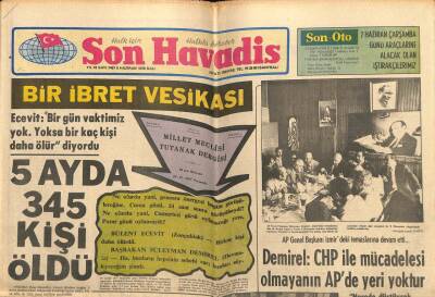 Son Havadis Gazetesi 6 Haziran 1978 - Bir İbret Vesikası 5 Ayda 345 Kişi Öldü GZ56496 - 1
