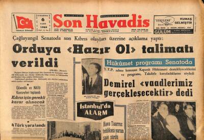 Son Havadis Gazetesi 6 Kasım 1965 - Orduya Hazır Ol Talimatı Verildi GZ56562 - 1