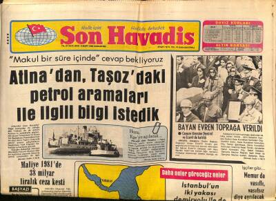Son Havadis Gazetesi 6 Mart 1982 - Bayan Evren Toprağa Verildi - Diana Ross 12 Yıl Sonra Why Do Folls In Love Adlı Parçayla Yeniden Doğdu... GZ121172 - 1