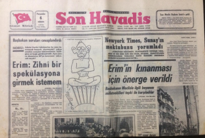 Son Havadis Gazetesi 6 Nisan 1972 - Erimin Kınanması İçin Önerge Verildi - GZ12484 - 2
