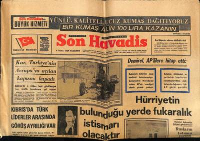 Son Havadis Gazetesi 6 Ocak 1969 - Kıbrısda Türk Liderler Arasında Görüş Ayrılığı Var GZ60343 - 1