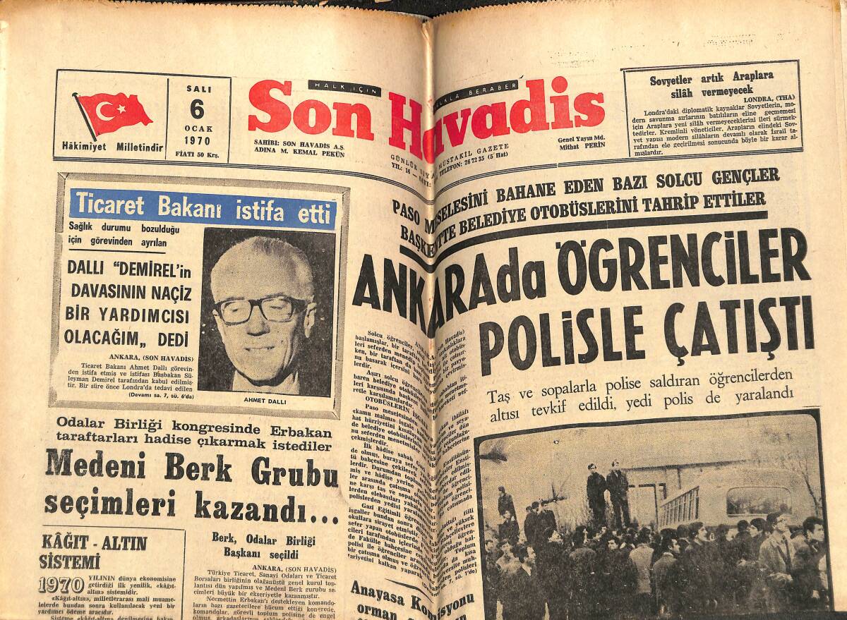 Son Havadis Gazetesi 6 Ocak 1970 - Efes Pilsen İle Mutlu Dakikalar - Ankara'da Öğrenciler Polisle Çatıştı GZ143369 - 1
