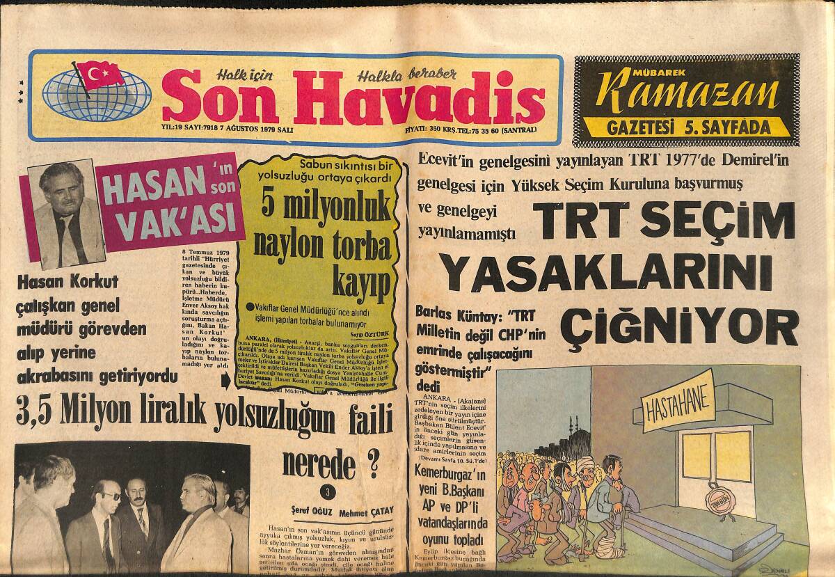Son Havadis Gazetesi 7 Ağustos 1979 - TRT Seçim Yasaklarını Çiğniyor - 28 General ve Amiral Üst Rütbeye Yükseldi GZ133854 - 1