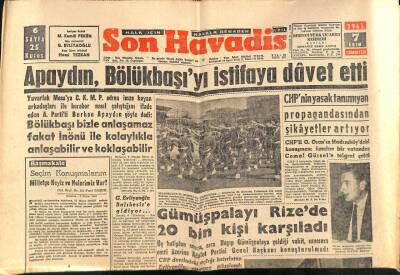 Son Havadis Gazetesi 7 Ekim 1961 - Apaydın , Bölükbaşıyı İstifaya Davet Etti GZ74140 - 1