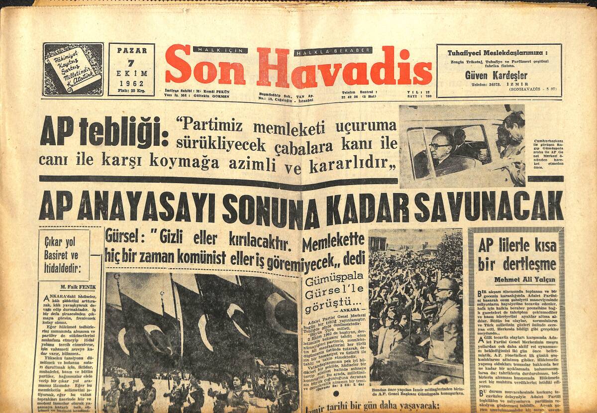 Son Havadis Gazetesi 7 Ekim 1962 - Amerika'da Beyazlar Zencilere Saldırıyor - AP Anayasayı Sonuna Kadar Savunacak GZ142820 - 1