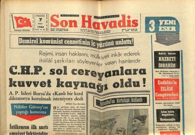 Son Havadis Gazetesi 7 Ekim 1965 - C.H.P. Sol Cereyanlara Kuvvet Kaynağı Oldu ! - Apak Dünya Kupası İçin İddiamız Kalmadı dedi GZ120979 - 1