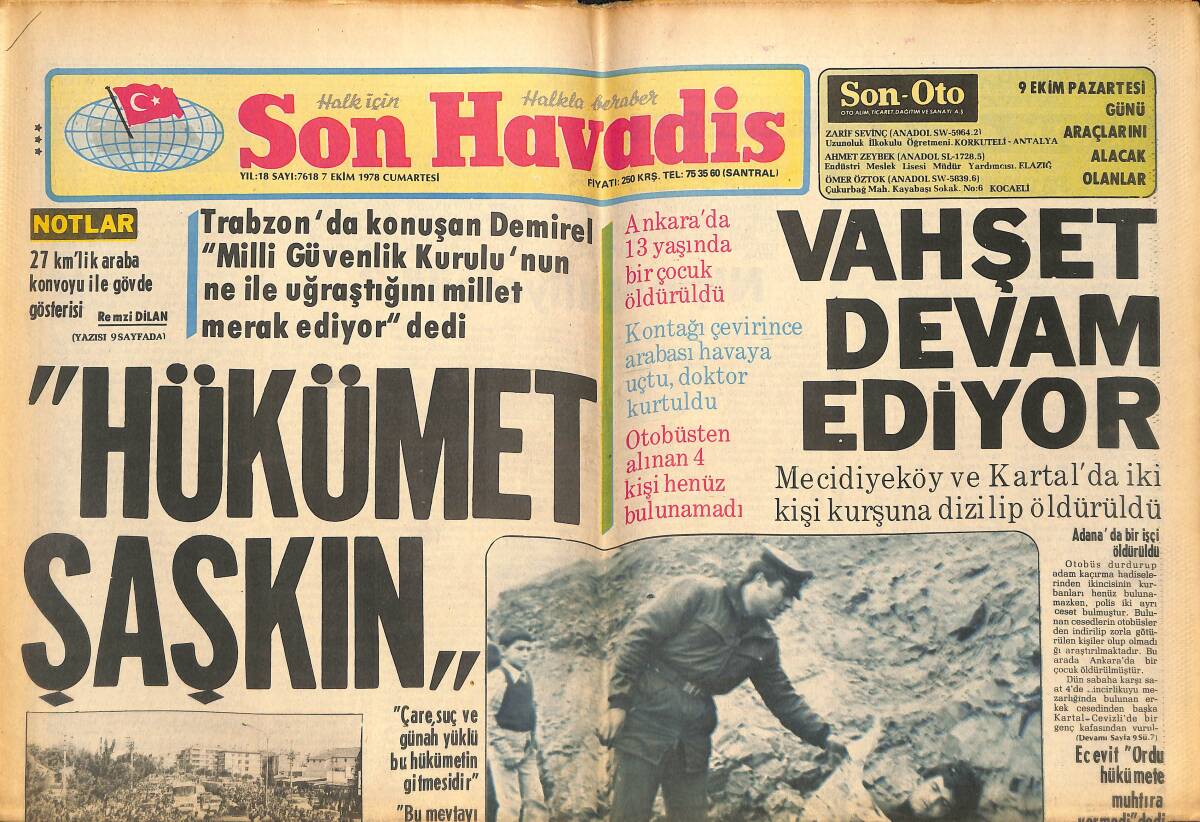 Son Havadis Gazetesi 7 Ekim 1978 - İşverenler: Kalkınma İçin Anarşinin Bitmesi Lazım - Hükümet Şaşkın! GZ142990 - 1