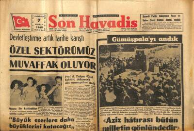 Son Havadis Gazetesi 7 Haziran 1965 - Ragıp Gümüşpalayı Andık GZ99030 - 1