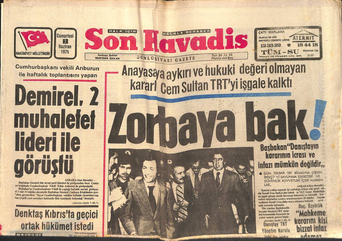Son Havadis Gazetesi 7 Haziran 1975 - Gümüşpala Ölüm Yıldönümünde Anıldı - Toprak Reformu Daha da Hızlandırılacak GZ158781 - 1