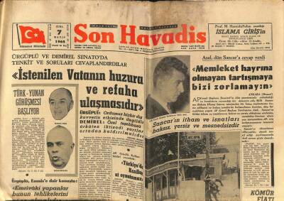 Son Havadis Gazetesi 7 Mayıs 1965 - Patrikhanenin Denetlenmesi Sonuçlandı - Makarios Amerikaya Kırgınmış GZ123991 - 1