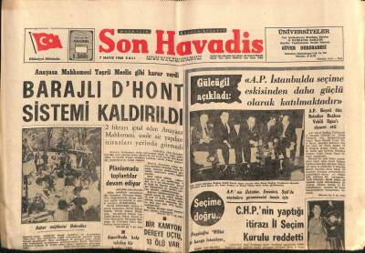 Son Havadis Gazetesi 7 Mayıs 1968 - İstanbulda Ve Ege Bölgesinde Deprem Oldu GZ76093 - 1