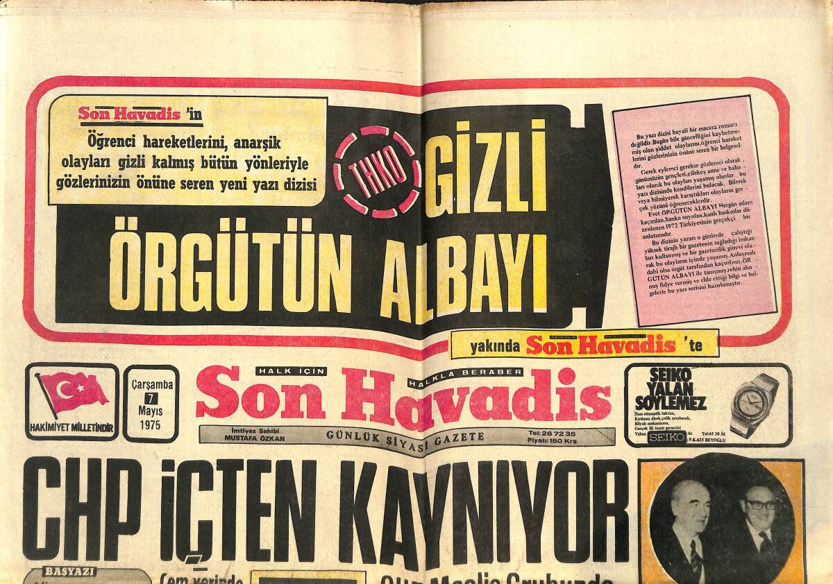 Son Havadis Gazetesi 7 Mayıs 1975 - CHP İçten Kaynıyor - Kissinger 21 Mayıs'ta Geliyor GZ142881 - 1