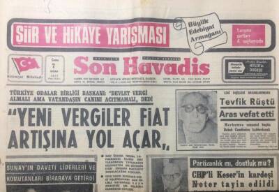 Son Havadis Gazetesi 7 Ocak 1972 - Yeni Vergiler Fiat Artışına Yol Açar - GZ12440 - 2