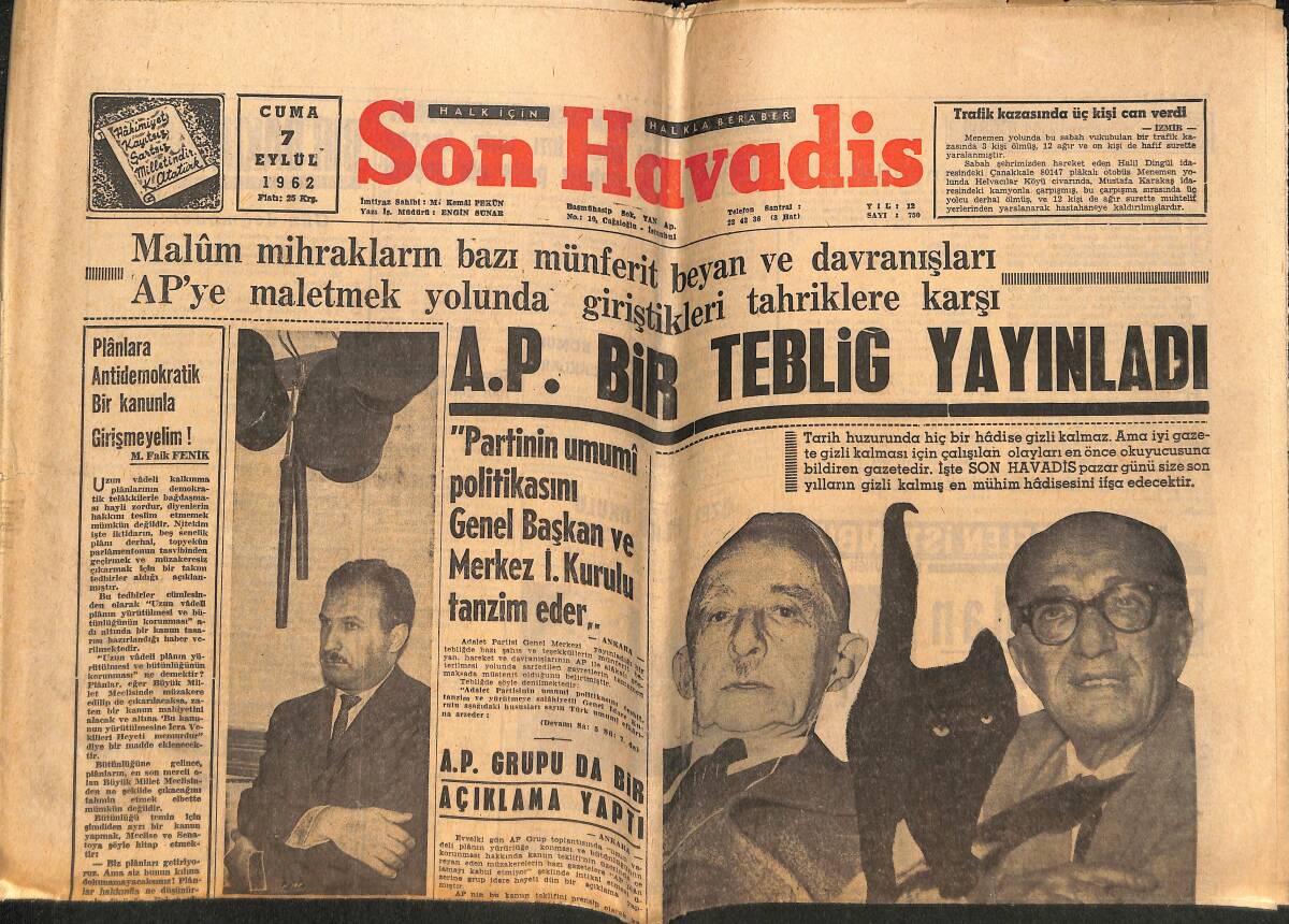 Son Havadis Gazetesi 7 Eylül 1968 - AP Bir Tebliğ Yayınladı - Galatasaray Dinamo'ya Hazır - Politika Ve Kadın GZ148935 - 1