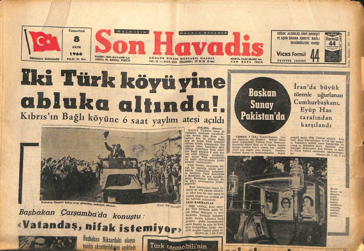 Son Havadis Gazetesi 8 Ekim 1966 - İki Türk Köyü Yine Abluka Altında - Solcular Felaketleri Nasıl Sömürüyorlar? - G.Saray Da Dün Kampa Girdi GZ142956 - 1