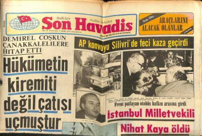 Son Havadis Gazetesi 8 Ekim 1979 - İstanbul Milletvekili Nihat Kaya Öldü - Demireli Kahreden Olay GZ102227 - 2