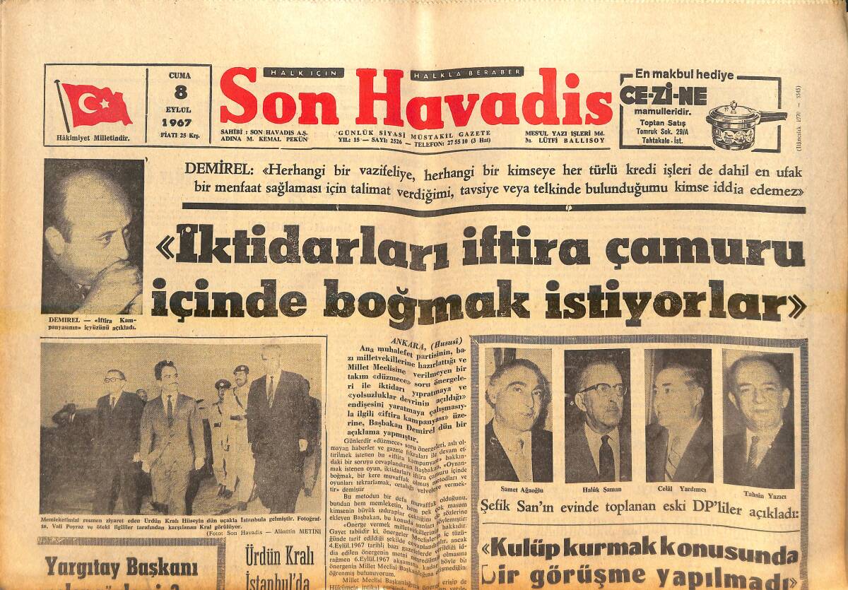Son Havadis Gazetesi 8 Eylül 1967 - Ayşecik Genç Kız Rollerine Çıkınca Yerini Parla Şenol Aldı - Birinci Türkiye Ligi Takımları, Galatasaray GZ143070 - 1