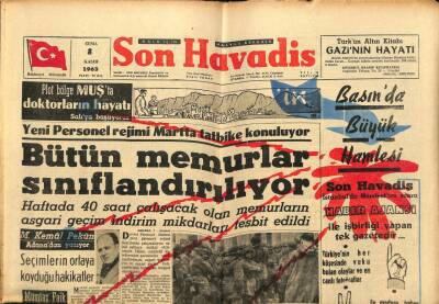 Son Havadis Gazetesi 8 Kasım 1963 - Bütün Memurlar Sınıflandırılıyor GZ65368 - 2