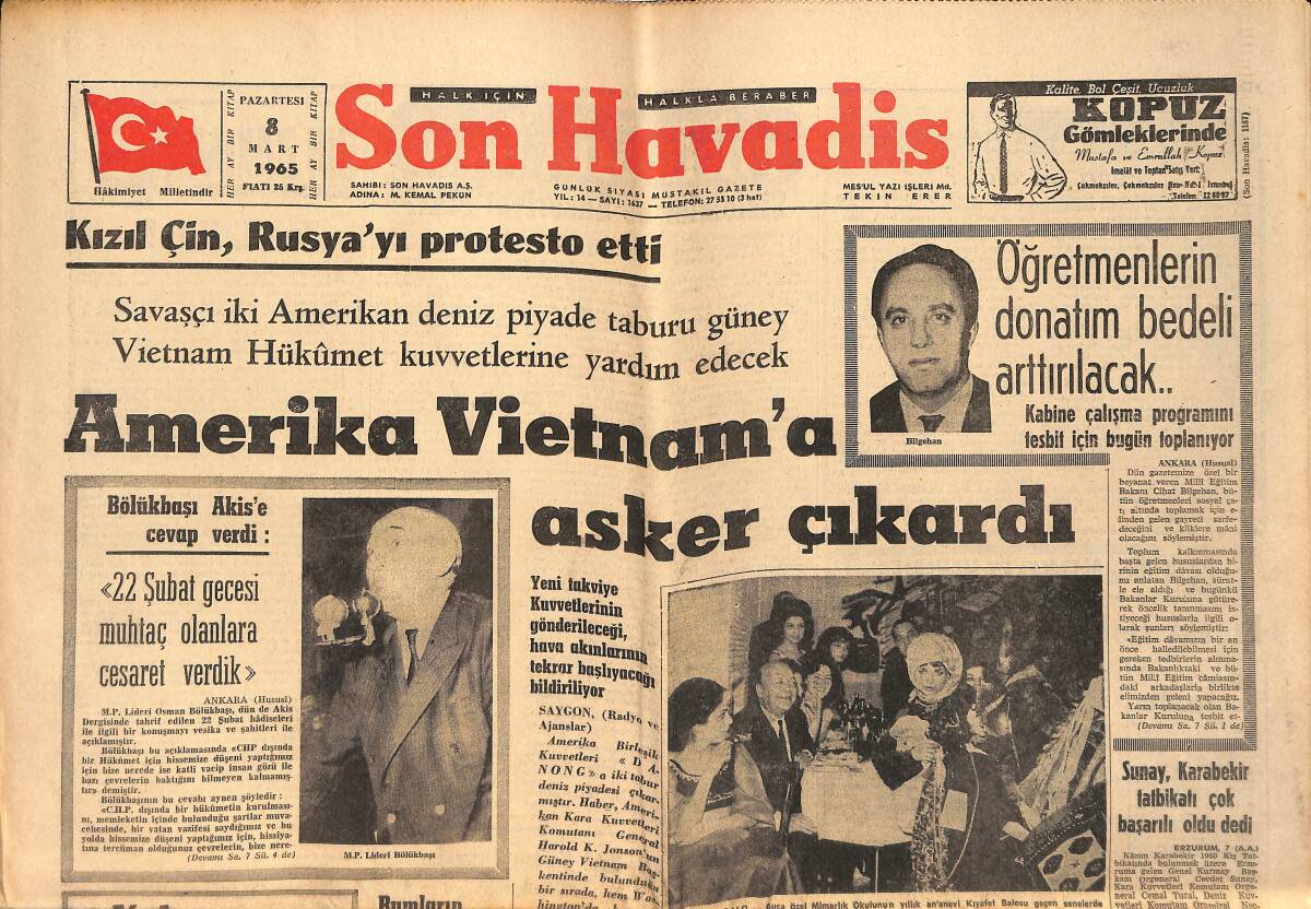 Son Havadis Gazetesi 8 Mart 1965 - Dalida'nın Süksesi Artıyor - Amerika Vietnam'a Asker Çıkardı GZ158828 - 1