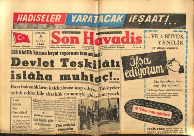 Son Havadis Gazetesi 8 Mayıs 1963 - Devlet Teşkilatı İslaha Muhtaç GZ99024 - 1