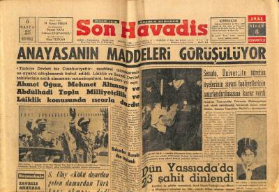 Son Havadis Gazetesi 8 Nisan 1961 - Anayasanın Maddeleri Görüşülüyor GZ69508 - 2