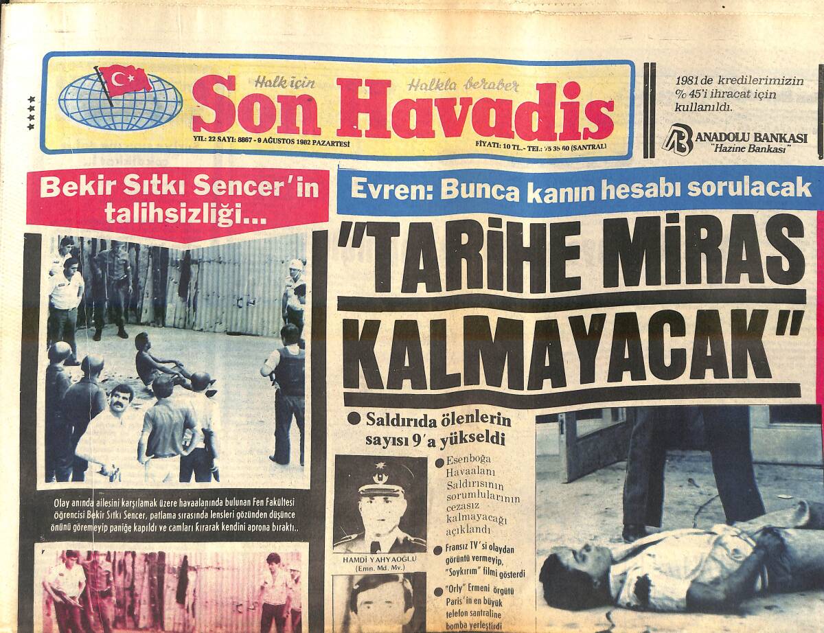 Son Havadis Gazetesi 9 Ağustos 1982 - Demir Demirkol İlk Long Playinin Peşinden Sinema Dünyasına Geçti - Ağaoğlu'nu Toprağa Verdik GZ143061 - 1