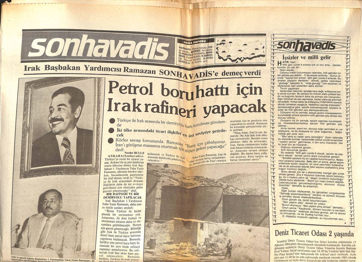 Son Havadis Gazetesi 9 Ağustos 1984 - Petrol Boru Hattı İçin Irak Rafineri Yapacak - Türkan Sultan'lar Erdek'e Yerleşecek! GZ142989 - 1
