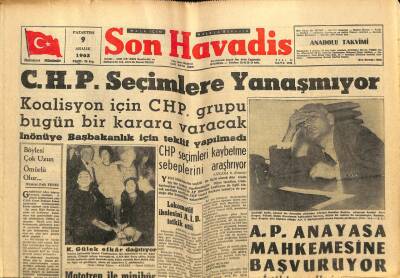 Son Havadis Gazetesi 9 Aralık 1963 - CHP Seçimlere Yanaşmıyor GZ65328 - 2