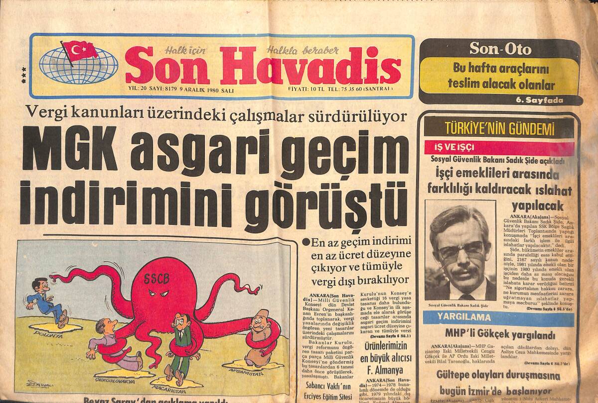 Son Havadis Gazetesi 9 Aralık 1980 - MGK Asgari Geçim İndirimini Görüştü - Eanes Yeniden Portekiz Devlet Başkanlığına Seçildi GZ134050 - 1