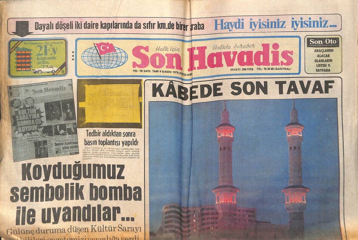 Son Havadis Gazetesi 9 Kasım 1978 - Muş,Isparta Ve Bilecik Valileri Açığa Alındı - Kâbede Son Tavaf GZ133797 - 1