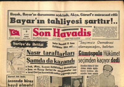 Son Havadis Gazetesi 9 Mart 1963 - Nasır Taraftarları Şamda da Kazandı GZ102040 - 2