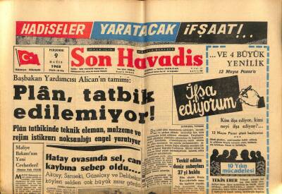 Son Havadis Gazetesi 9 Mayıs 1963 - Alican Plan Tatbik Edilemiyor GZ99023 - 1
