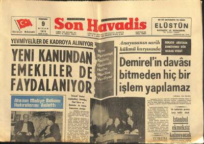 Son Havadis Gazetesi 9 Nisan 1970 - Alman Elçisini Öldüren Asiler Yakalanamadı - İstanbul Ekmeksiz Kalmıyacak GZ121051 - 1