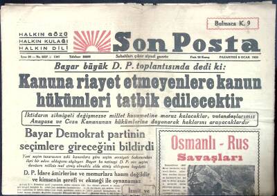 Son Posta 9 Ocak 1950 - Celal Bayar Demokrat Partinin Seçimlere Gireceğini Bildirdi, Osmanlı Rus Savaşları, Fenerbahçe-Vefa 3-0 GZ122368 - 1