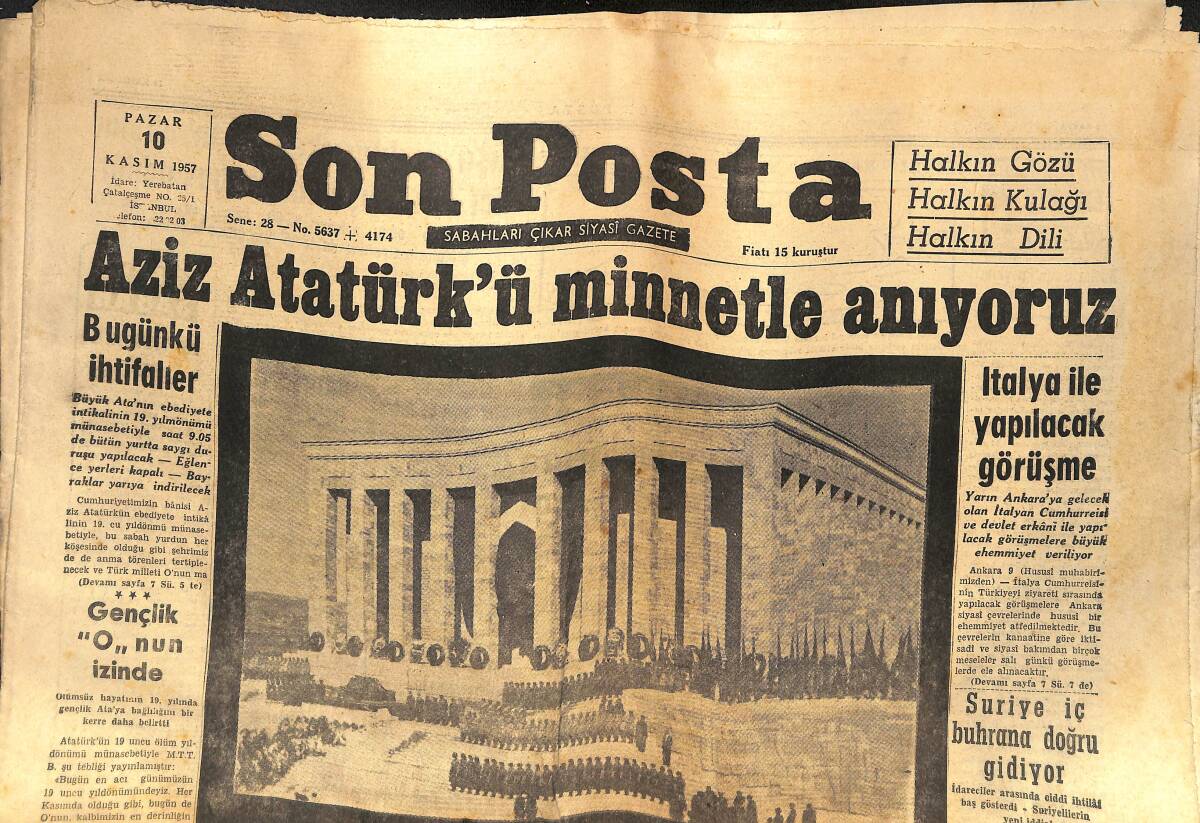 Son Posta Gazetesi 10 Kasım 1957 - Aziz Atatürk'ü Minnetle Anıyoruz - Kıbrıs'ta Bir Türk Komiseri Öldürüldü GZ133394 - 1