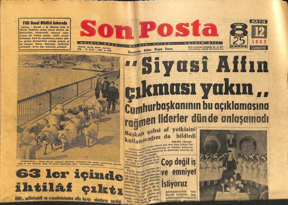 Son Posta Gazetesi 12 Mayıs 1962 - Kayseri Cezaevinde Bayram Hazırlığı - 63&prime;ler İçinde İhtilaf Çıktı GZ149941 - 1